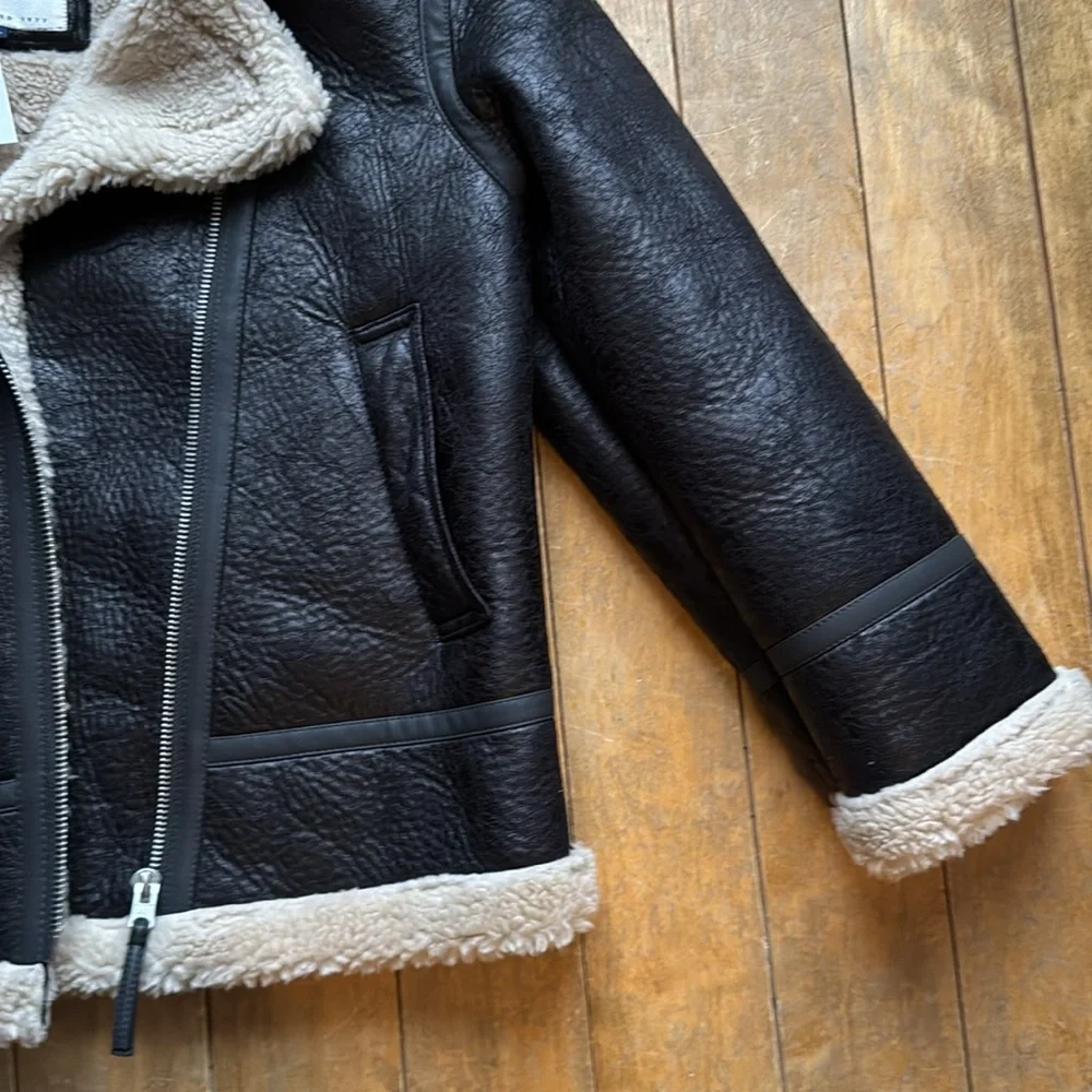 AE Oversized Vegan Shearling Moto Jacket Black Medium NWT - Picture 9 of 11